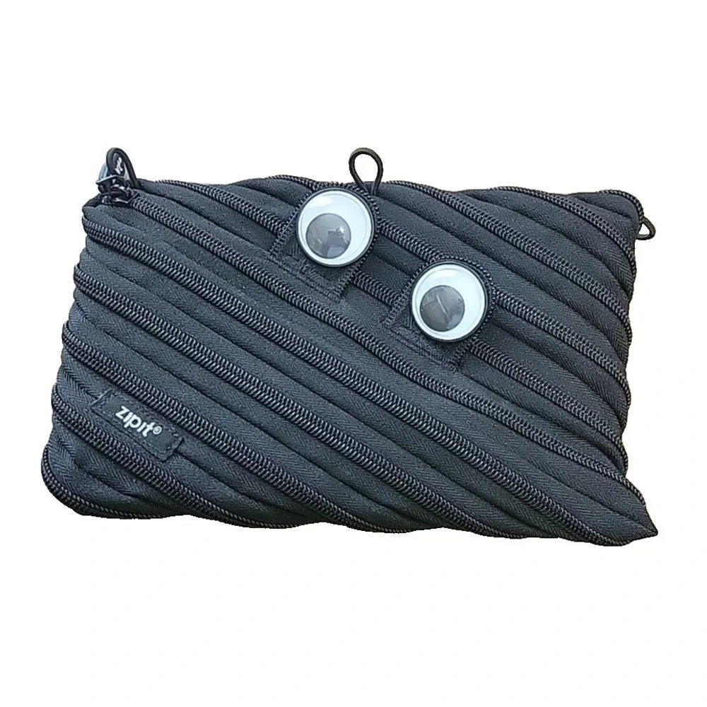 Zipit Monster Pencil Case With Eyes & Teeth Design Black 3 Ring Pouch‎ Binder